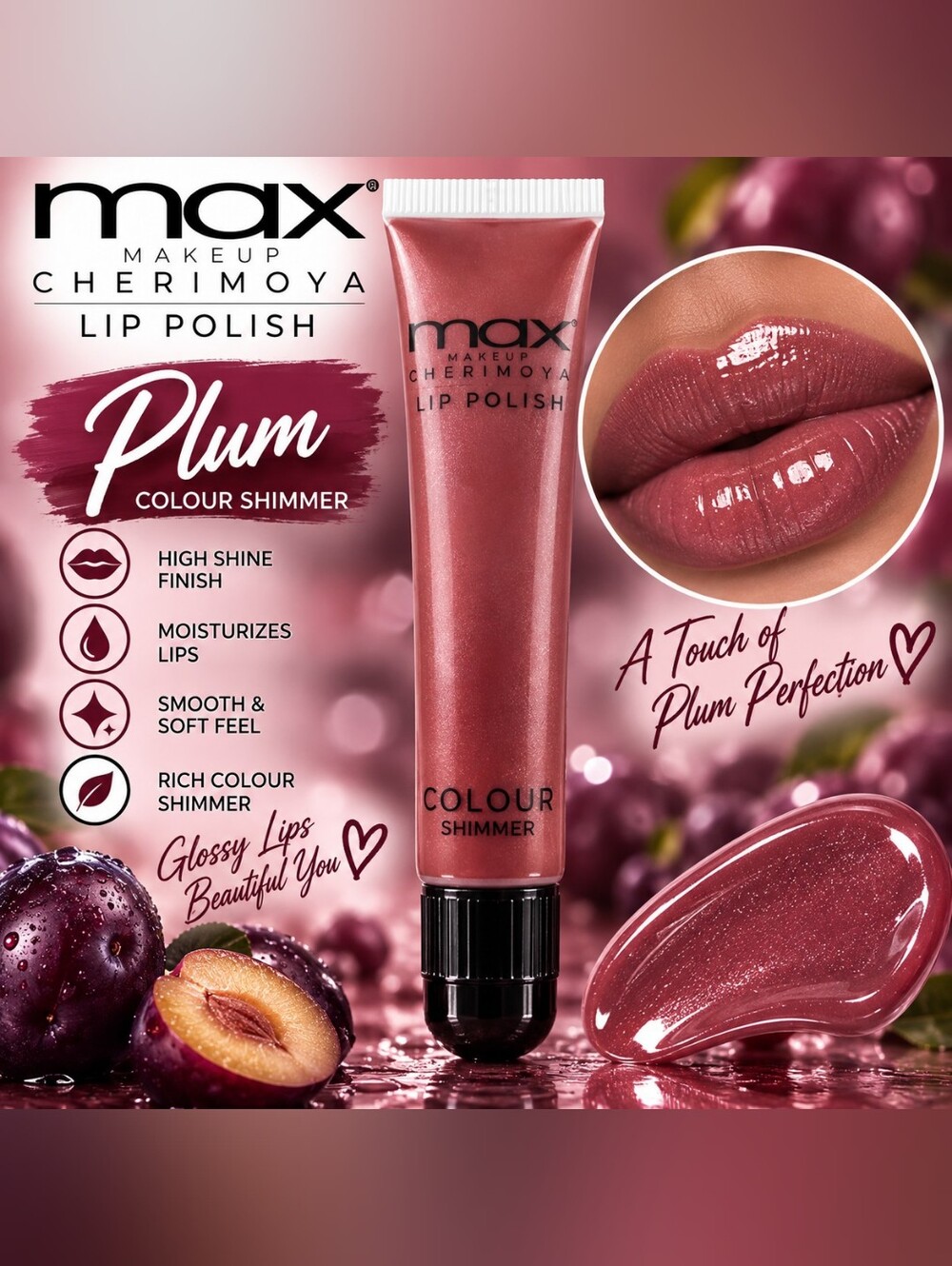 Max Cherimoya Plum Colour Shimmer Lip Polish - Plum